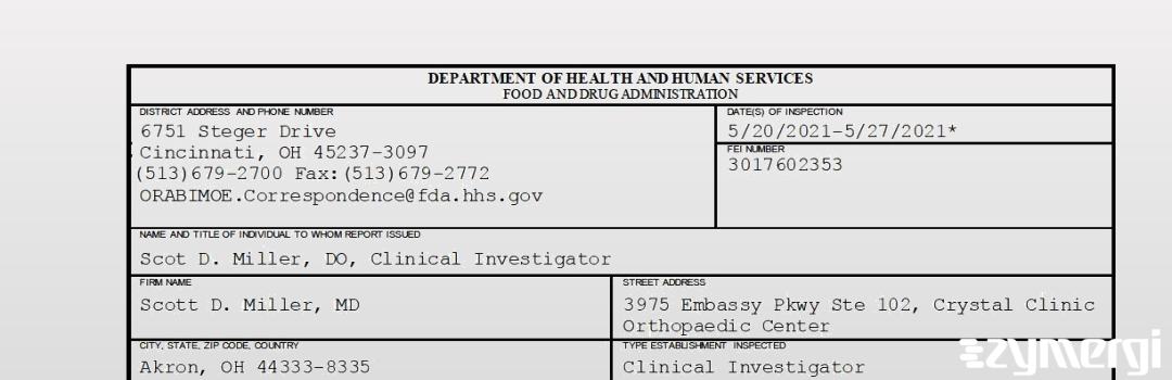 FDANews 483 Scott D. Miller, MD May 27 2021 top