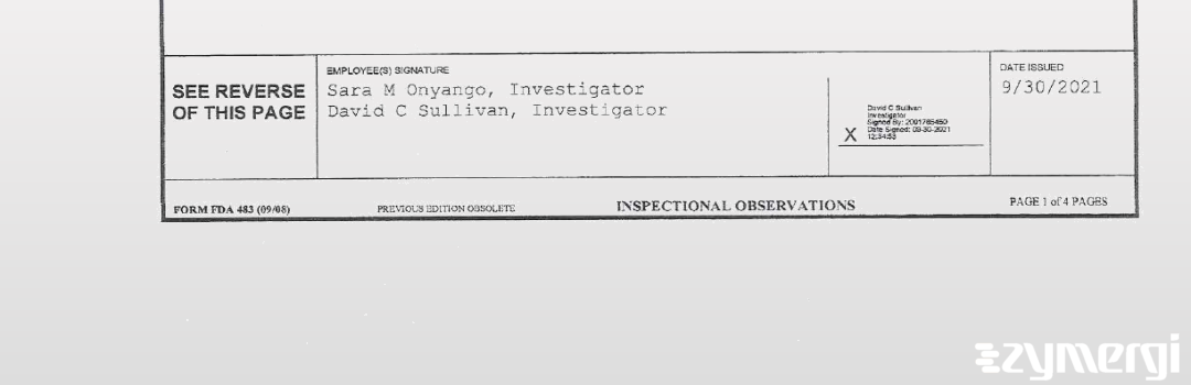 David C. Sullivan FDA Investigator Sara M. Onyango FDA Investigator 