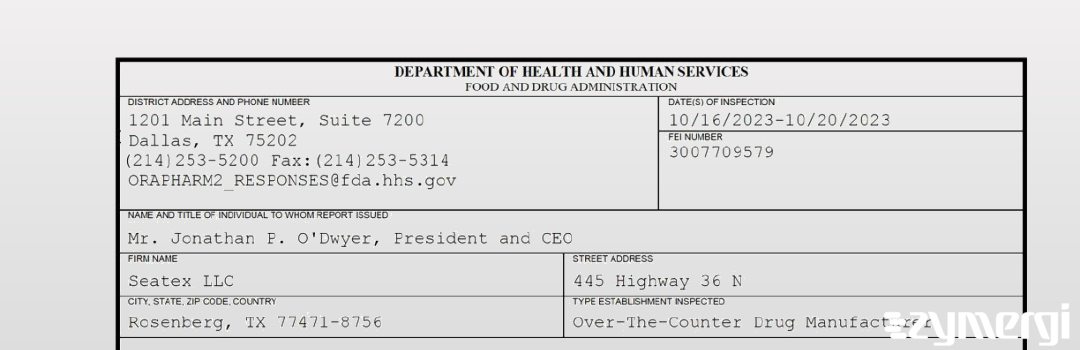 FDANews 483 Seatex LLC Oct 20 2023 top