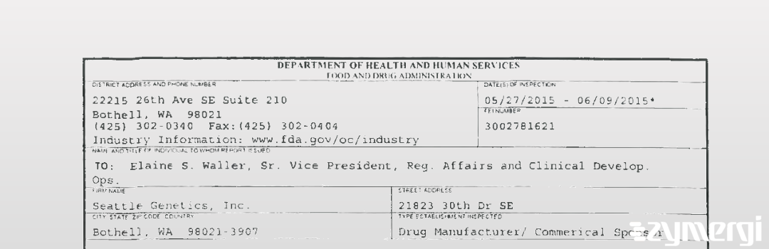 FDANews 483 Seattle Genetics, Inc. Jun 9 2015 top