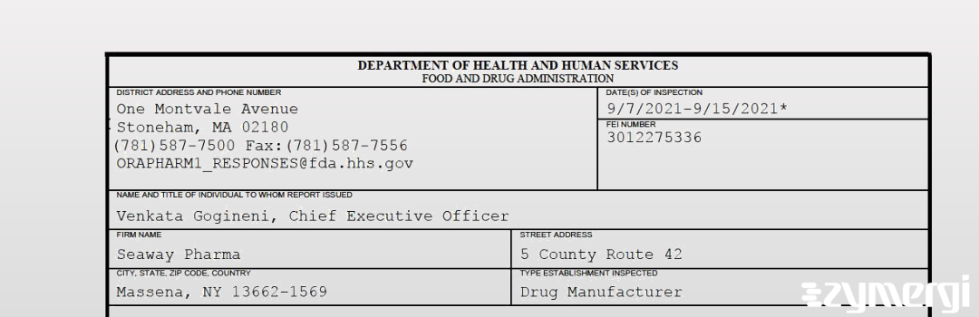 FDANews 483 Seaway Pharma Sep 15 2021 top