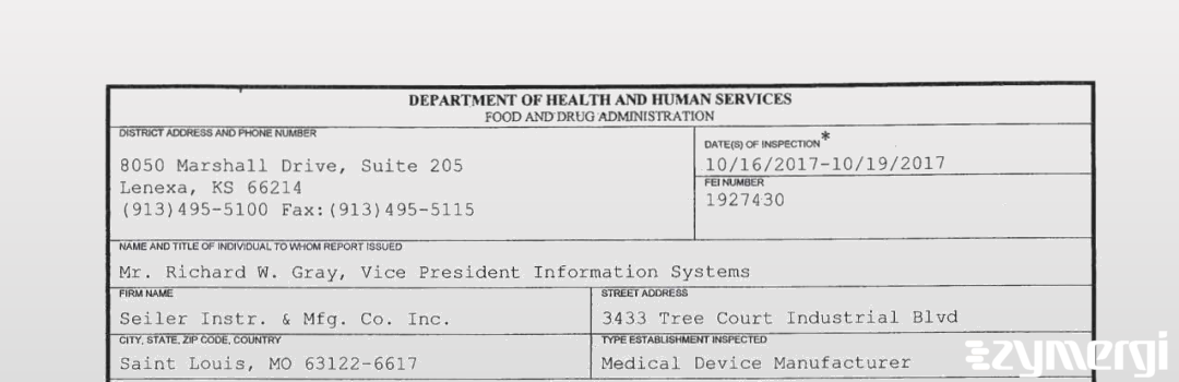 FDANews 483 Seiler Instr. & Mfg. Co. Inc. Oct 19 2017 top