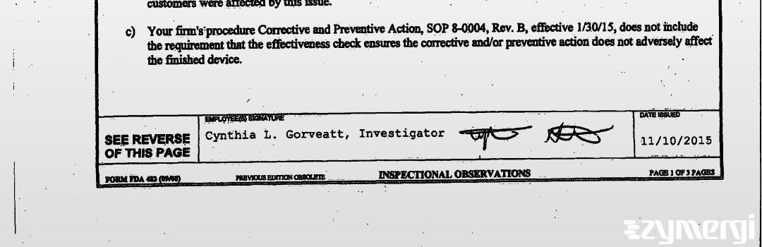 Cynthia L. Gorveatt FDA Investigator