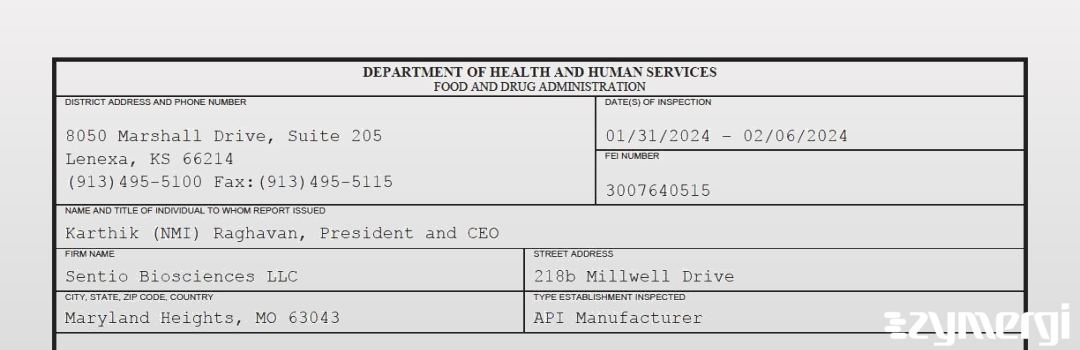 FDANews 483 Sentio Biosciences LLC Feb 6 2024 top