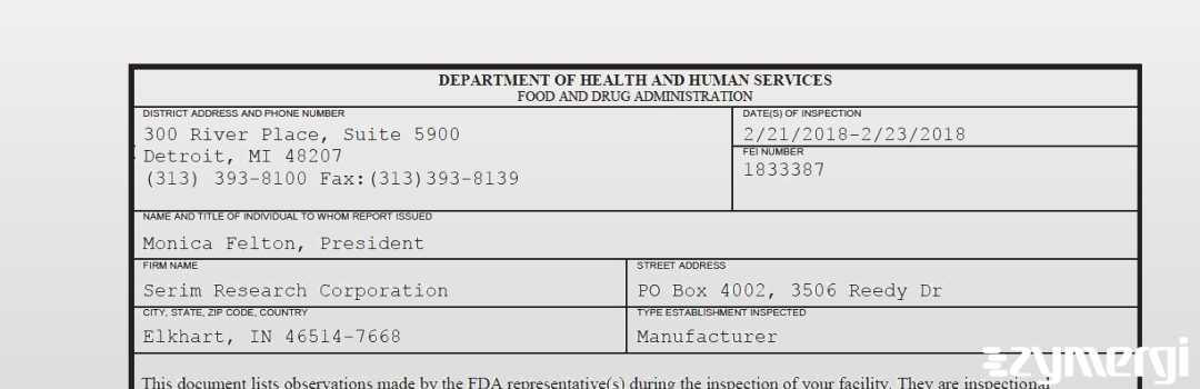 FDANews 483 Serim Research Corporation Feb 23 2018 top