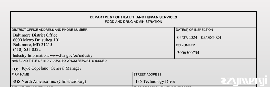 FDANews 483 SGS North America Inc. May 8 2024 top