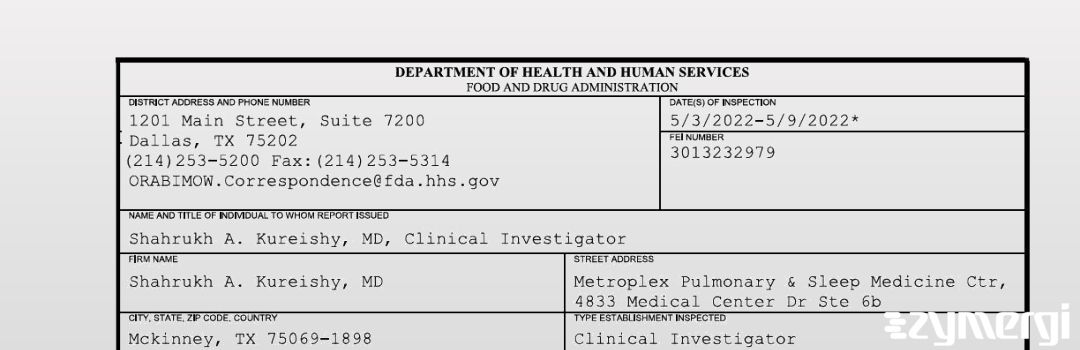 FDANews 483 Shahrukh A. Kureishy, MD May 9 2022 top