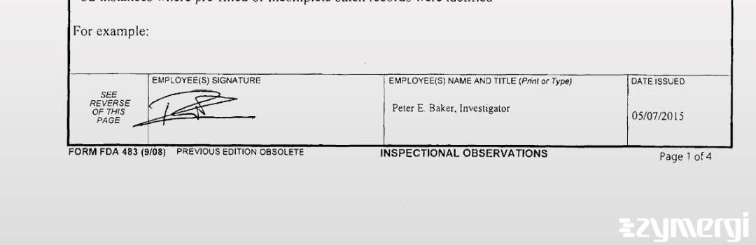 Peter E. Baker FDA Investigator