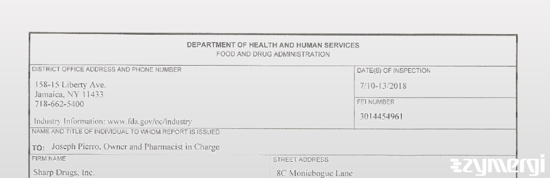 FDANews 483 Sharp Drugs, Inc. Jul 13 2018 top