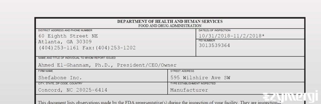 FDANews 483 Shefabone Inc. Nov 2 2018 top