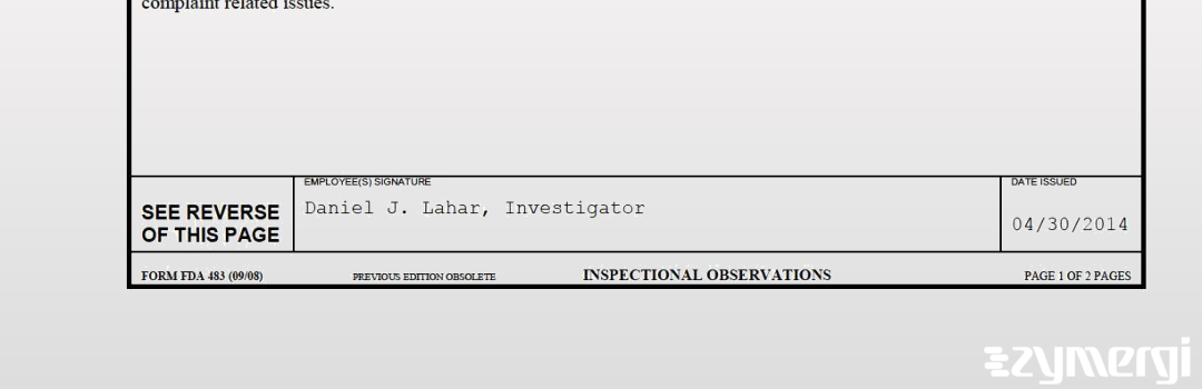 Daniel J. Lahar FDA Investigator 