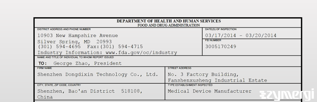 FDANews 483 Shenzhen Dongdixin Technology Co., Ltd. Mar 20 2014 top