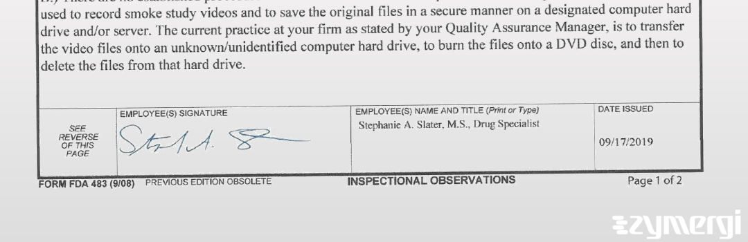 Stephanie A. Slater FDA Investigator