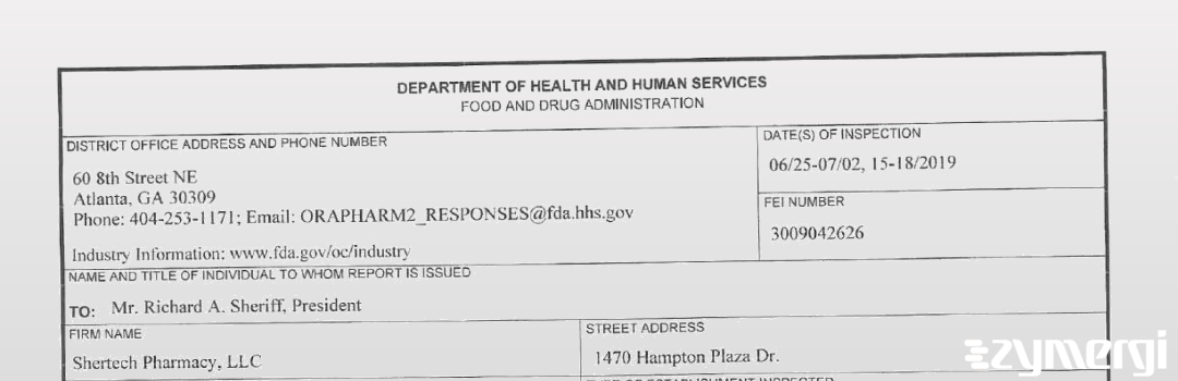 FDANews 483 Shertech Pharmacy- Piedmont Jul 18 2019 top