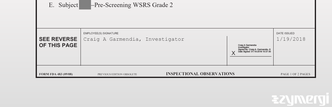 Craig A. Garmendia FDA Investigator 