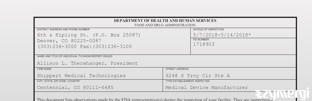 FDANews 483 Shippert Medical Technologies May 14 2018 top