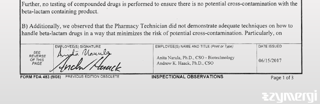 Andrew K. Haack FDA Investigator Anita Narula FDA Investigator