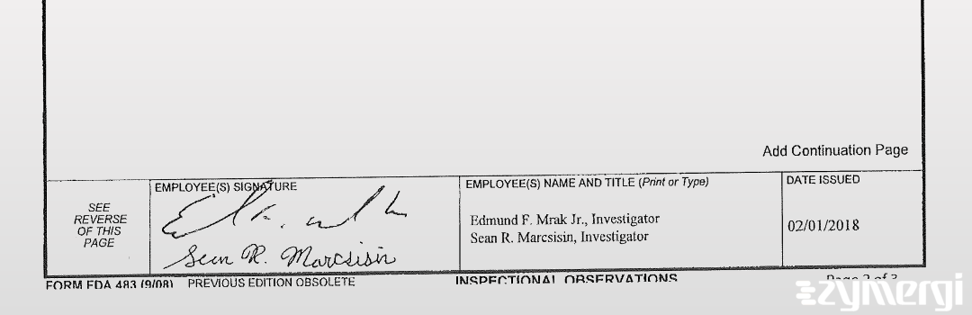 Sean R. Marcsisin FDA Investigator Edmund F. Mrak FDA Investigator 