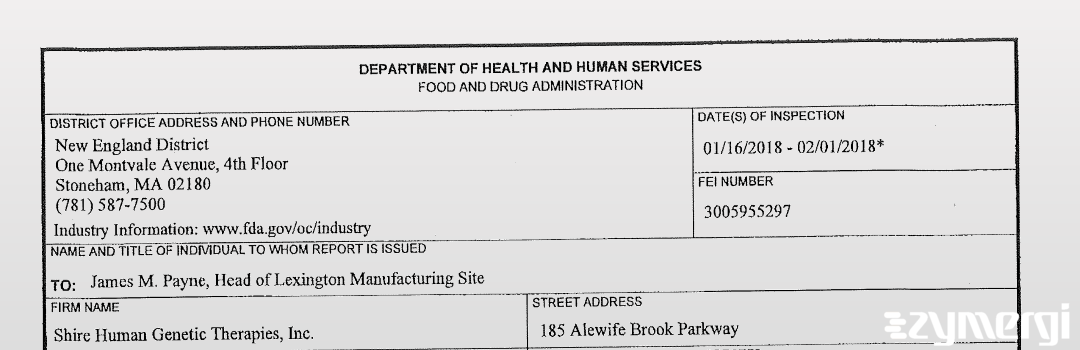 FDANews 483 Shire Human Genetic Therapies Inc Feb 1 2018 top