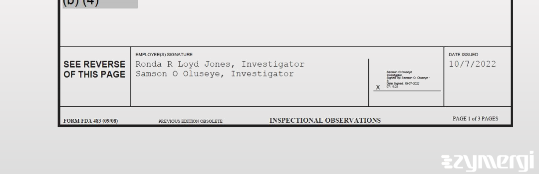 Ronda R. Loyd Jones FDA Investigator Samson O. Oluseye FDA Investigator Loyd Jones, Ronda R FDA Investigator 