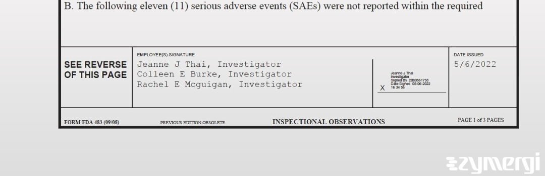 Jeanne J. Thai FDA Investigator Colleen E. Burke FDA Investigator Rachel E. McGuigan FDA Investigator 