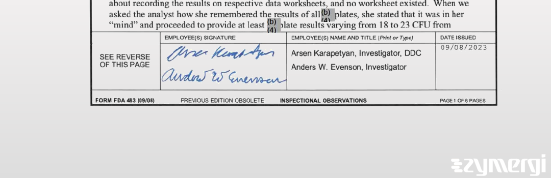 Arsen Karapetyan FDA Investigator Anders W. Evenson FDA Investigator 