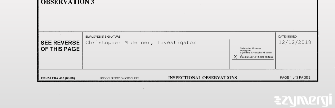 Christopher M. Jenner FDA Investigator 