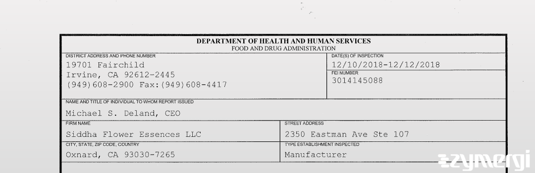 FDANews 483 Siddha Flower Essences LLC Dec 12 2018 top