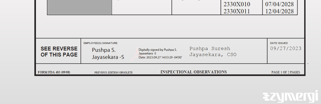 Pushpa S. Jayasekara FDA Investigator