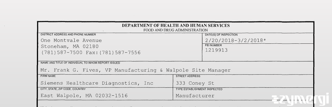 FDANews 483 Siemens Healthcare Diagnostics Inc Mar 2 2018 top