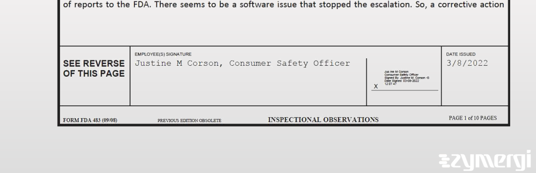 Justine M. Corson FDA Consumer Safety Officer
