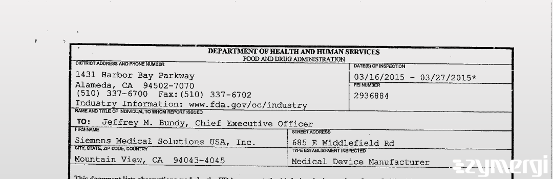 FDANews 483 Siemens Medical Solutions USA, Inc. Mar 27 2015 top