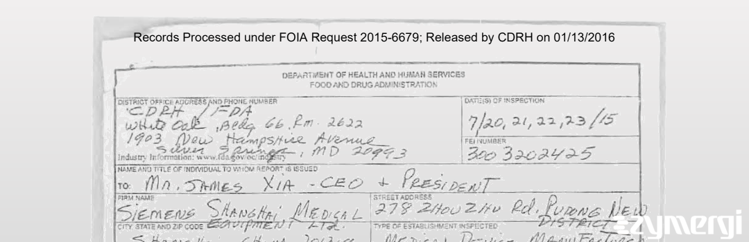 FDANews 483 Siemens Shanghai Medical Equipment Ltd. Jul 23 2015 top