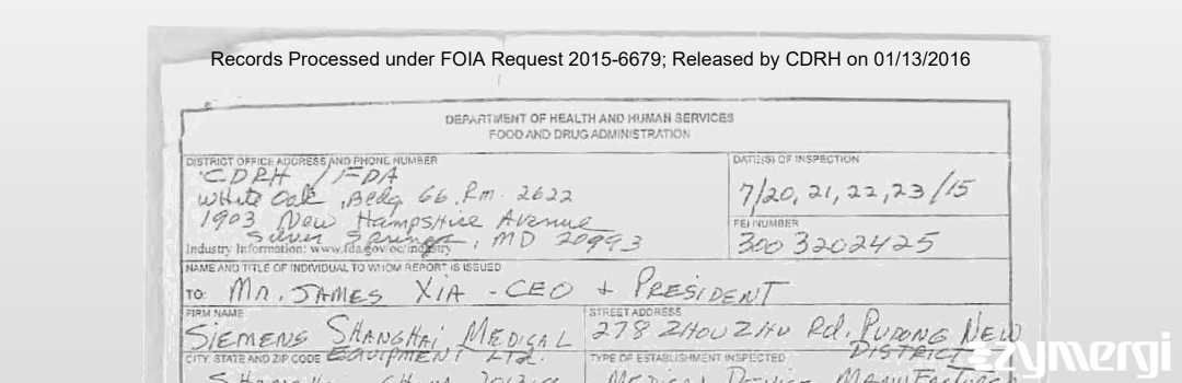 FDANews 483 Siemens Shanghai Medical Equipment Ltd. Jul 23 2015 top