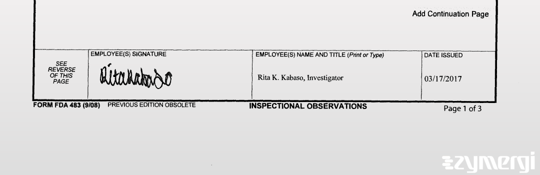 Rita K. Kabaso FDA Investigator