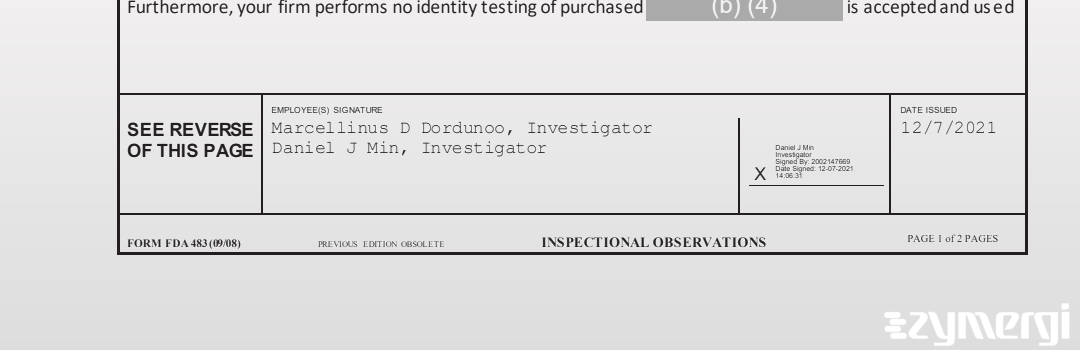 Marcellinus D. Dordunoo FDA Investigator Daniel J. Min FDA Investigator 