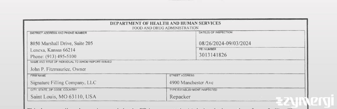 FDANews 483 Signature Filling Company, LLC Sep 3 2024 top
