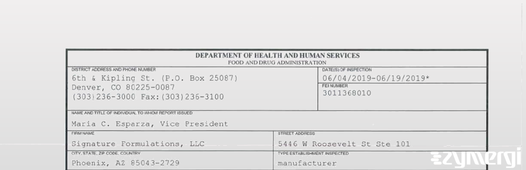 FDANews 483 Signature Formulations, LLC Jun 19 2019 top