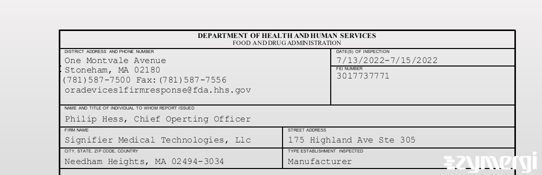 FDANews 483 Signifier Medical Technologies, Llc Jul 15 2022 top