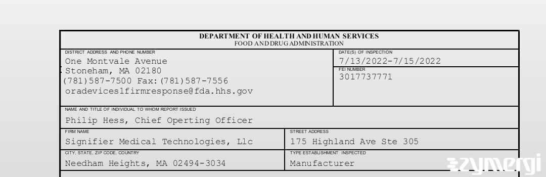 FDANews 483 Signifier Medical Technologies, Llc Jul 15 2022 top