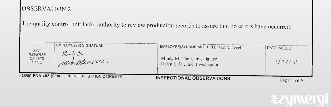 Mindy M. Chou FDA Investigator Helen B. Ricalde FDA Investigator 