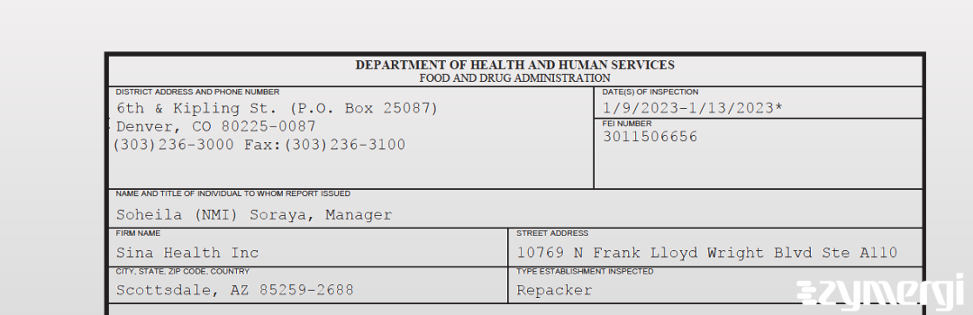 FDANews 483 Sina Health Inc Jan 13 2023 top