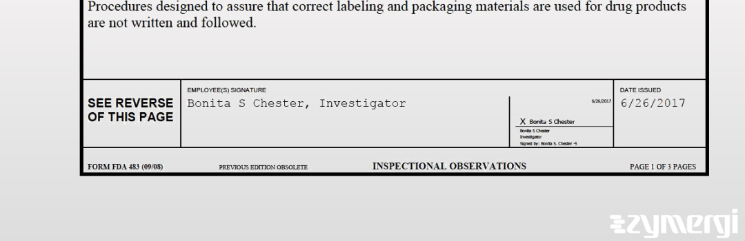 Bonita S. Chester FDA Investigator