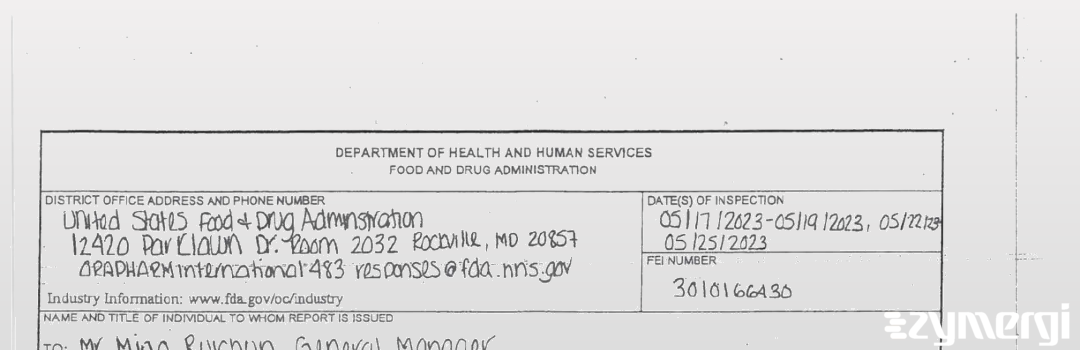 FDANews 483 Sinopharm Weiqida Pharmaceutical Co. Ltd. May 25 2023 top