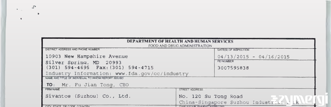 FDANews 483 Sivantos (Suzhou) Co., Ltd. Apr 16 2015 top