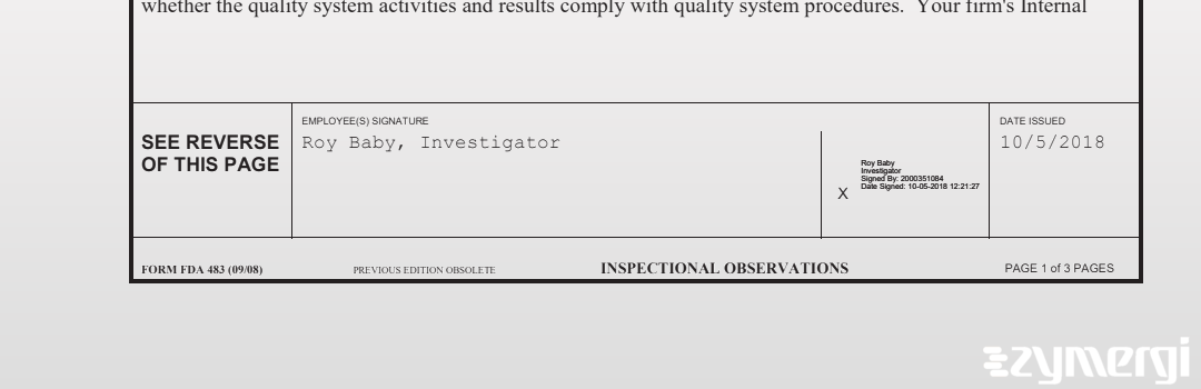 Roy Baby FDA Compliance Officer 