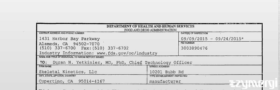 FDANews 483 Skeletal Kinetics, Llc Sep 23 2015 top