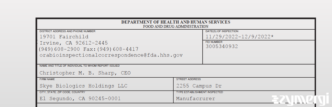 FDANews 483 Skye Biologics Holdings LLC Dec 9 2022 top