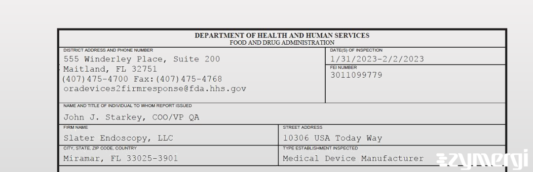 FDANews 483 Slater Endoscopy, LLC Feb 2 2023 top