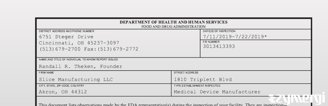 FDANews 483 Slice Manufacturing LLC Jul 22 2019 top